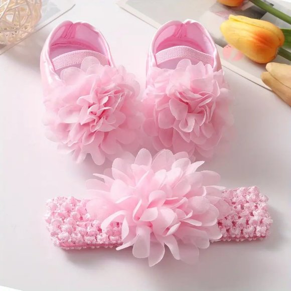 Infant Baby Girls Cute Slip On Mary Jane Flats With Lace Flower Decor,Lightweigt - Picture 1 of 2